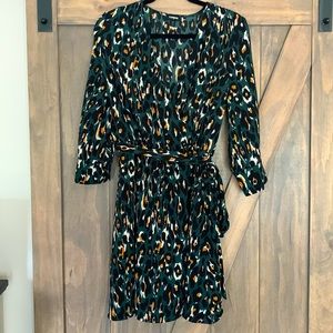 Express faux wrap dress with tie belt leopard print S